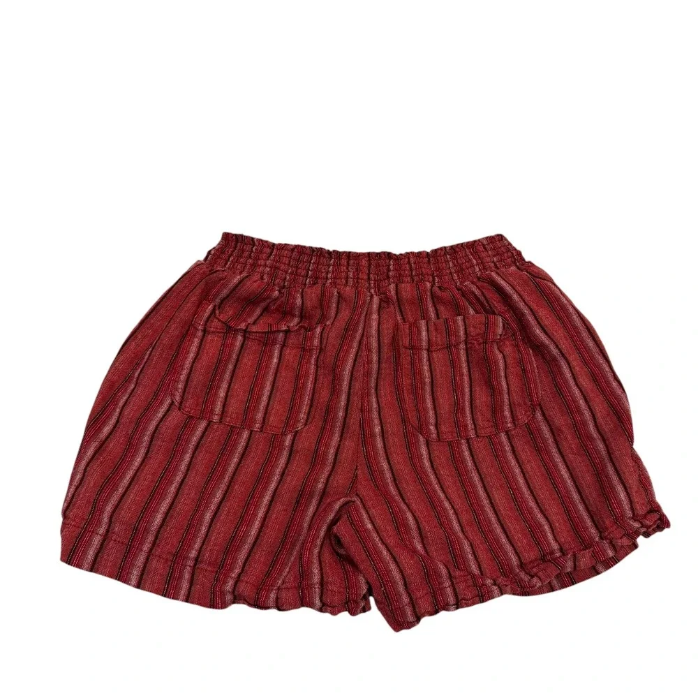 Briggs New York Womens Red Striped Linen Blend Tassel Drawstring Shorts Small
